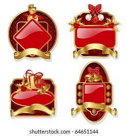 Set from red christmas labels with gold frame