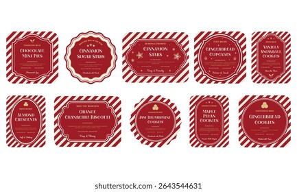 Set of red Christmas Labels. Good for festive bakery, cookies, pastries, seasonal packaging, bakery branding, holiday gifts