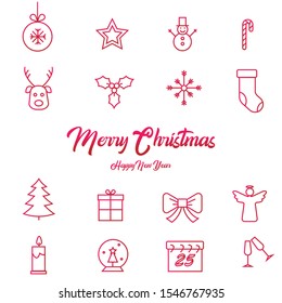 Set Of Red Christmas And New Year Icons.