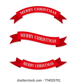 Set of red Christmas ribbons or ribbons. Vector illustration. Festive ribbons, isolated on white background