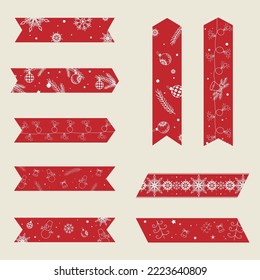 Set of red christmas sticky washi tapes new year clipart