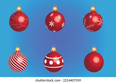 
Set of red Christmas toys with drawings