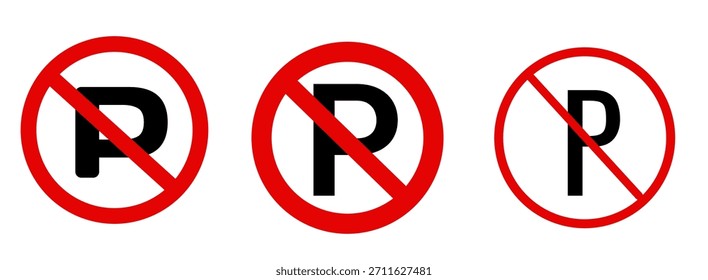 Conjunto de iconos de prohibición de círculo rojo diseñados para indicar que no hay estacionamiento.