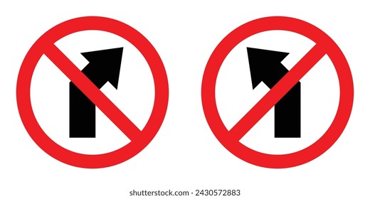 set red circle shape curve turn right and left arrow road traffic prohibitory sign direction icon. highway route collection road flat symbol for web mobile isolated white background illustration.