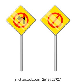 set red circle shape no sharp turn right and left arrow road traffic prohibitory sign direction icon. highway route collection road flat symbol for web mobile isolated white background illustration.
