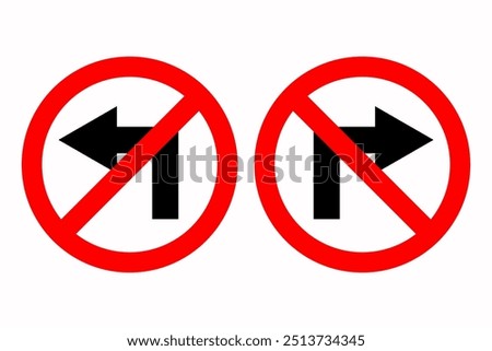 set red circle shape no sharp turn right and left arrow road traffic prohibitory sign direction icon. highway route collection road flat symbol for web mobile isolated white background illustration.