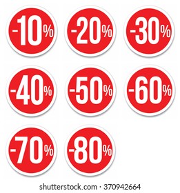 set of  red circled discounts on white background