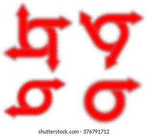 Set of Red Circular Arrows with Halftone dots .