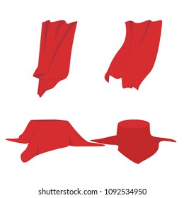 Set for red cloth and tablecloth round isolated on white background
