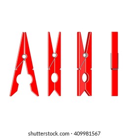 Set of red clothespins. Vector EPS10