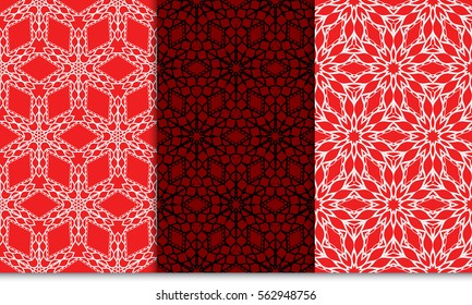 set of red color floral seamless pattern. geometric ornament. vector illustration. for design, wallpaper, invitation, decor