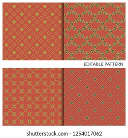 Set of red color seamless patterns. Christmas wrapping-paper. 