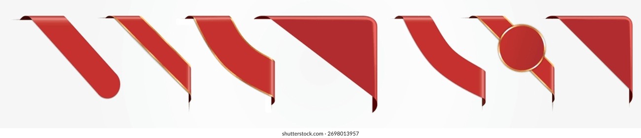 set of red colored corner ribbon banners