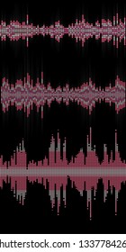 Set of red colored music sound waves digital equalizer, musical pulse drawed by dots