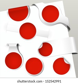set of red colored paper bookmarks and labels for store and webstore