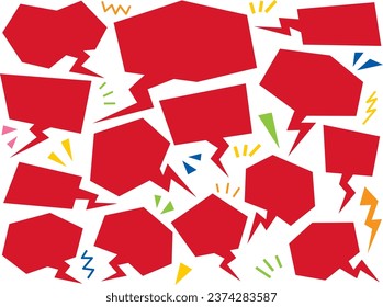 Set of red colored speech bubbles with zigzagging tails