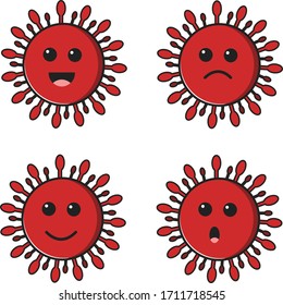 Set of red corona virus emoticons