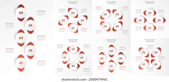 Set of red creative infographic templates with 5 and 4 options, parts or processes.