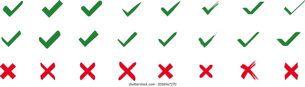 A set of red cross icons and green checkmark.