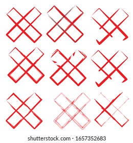 Set of red cross lines, vector design element, isolated