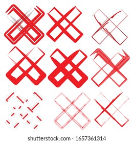 Set of red cross lines, vector design element isolated