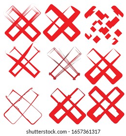 Set of red cross lines, vector design element isolated