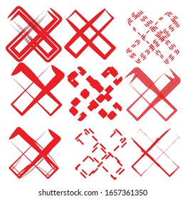 Set of red cross lines, vector design element isolated