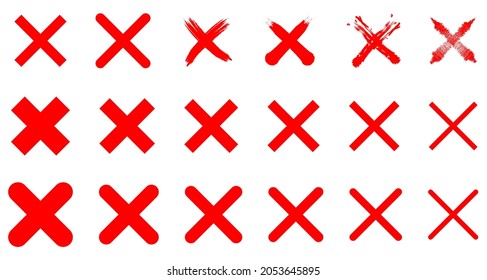 Set of red cross x vector icons. Vector illustration