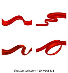 Set of Red curled textile ribbons