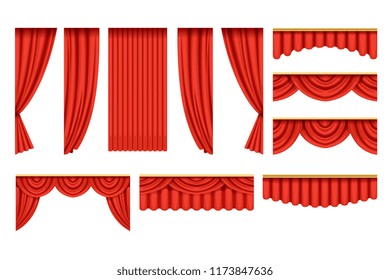 Set of red curtains with pelmets for theater stage