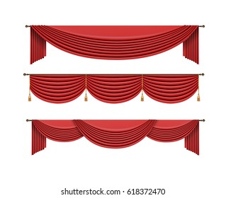 Set of red curtains to theater stage. Mesh vector illustration.
