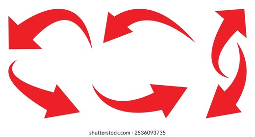 Set of red curve arrow direction vector symbol. Curved arrow icon. Red color vector design curved arrow.