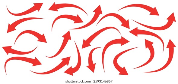 Set of red curve arrow direction vector symbol.Red color vector design curved arrow. Arrow sign. Red curve arrow indicator.Vector illustrator.