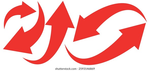 Set of red curve arrow direction vector symbol.Red color vector design curved arrow. Arrow sign. Red curve arrow indicator.Vector illustrator.