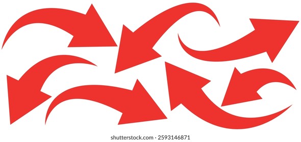 Set of red curve arrow direction vector symbol.Red color vector design curved arrow. Arrow sign. Red curve arrow indicator.Vector illustrator.