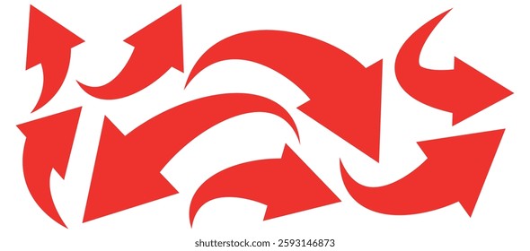 Set of red curve arrow direction vector symbol.Red color vector design curved arrow. Arrow sign. Red curve arrow indicator.Vector illustrator.