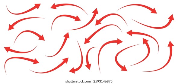 Set of red curve arrow direction vector symbol.Red color vector design curved arrow. Arrow sign. Red curve arrow indicator.Vector illustrator.