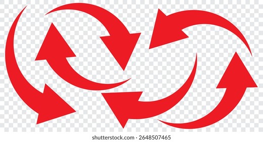 Set of red curve arrow direction vector symbol.Red color vector design curved arrow. Arrow sign. Red curve arrow indicator.Vector illustrator.