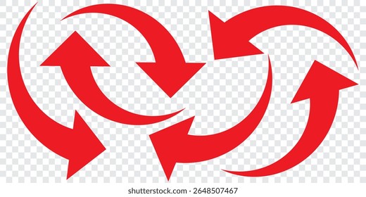 Set of red curve arrow direction vector symbol.Red color vector design curved arrow. Arrow sign. Red curve arrow indicator.Vector illustrator.