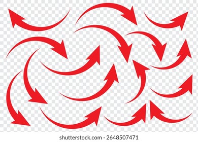 Set of red curve arrow direction vector symbol.Red color vector design curved arrow. Arrow sign. Red curve arrow indicator.Vector illustrator.