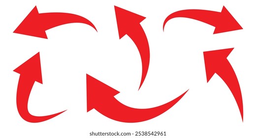 Set of red curved arrow icon. Curved arrow. Red curved arrow. Vector illustration. EPS 10
