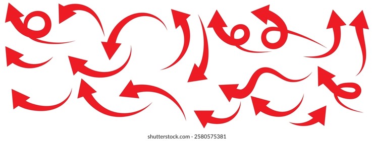 Set of red curved arrow icon. Curved arrow. Red curved arrow. Vector illustration. EPS 10