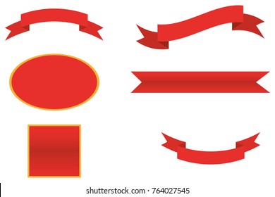 Set of red curved paper blank banners isolated on transparent background. Vector illustration