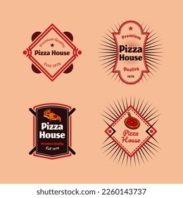 poner el logo de la pizza roja y marrón oscura en fondo rosa, diseño vectorial para restaurante y café