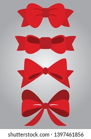 set of Red decorative  bow flat design isolated on gray background,bow  for business and design. Design elements