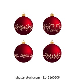 Set of red decorative Christmas balls. Isolated realistic decorations.  