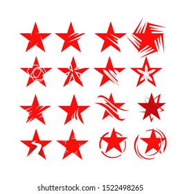 set of red decorative and creative abstract star logo vector icon concept illustration