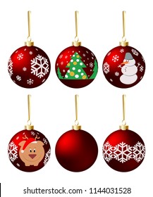 
Set of red decorative ornamented Christmas balls. Realistic blown glass baubles vector illustration for New Year tree decoration