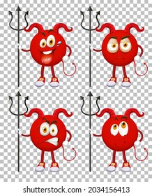 Set of Red Devil cartoon character with facial expression on transparent background illustration