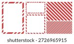 Set of Red Diagonal Stripe Frames and Patterns with Perforated Borders for Creative Design
